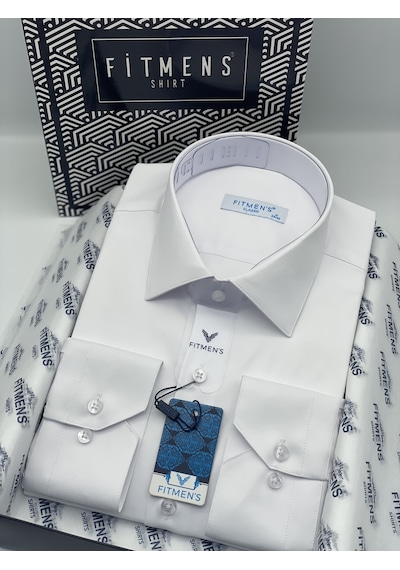 Fitmens Klasik Uzun Kol Cepsiz Likralı Rahat Kumaş Erkek Gömlek Fs-004517 - Beyaz-3192