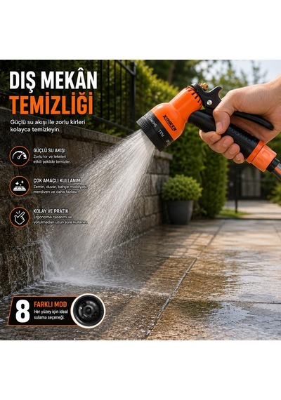 Kınetex 8 Modlu Bahçe Sulama Tabancası Seti, Ayarlanabilir Çok Fonksiyonlu Hortum Başlığı, Ergonomik Tetikli Su Püskürtme Tabancası, Bahçe, Araç Yıkama Ve Dış Mekan Temizliği İçin