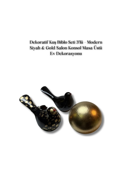 Dekoratif Kuş Biblo Seti 3 Lü Modern Siyah Gold