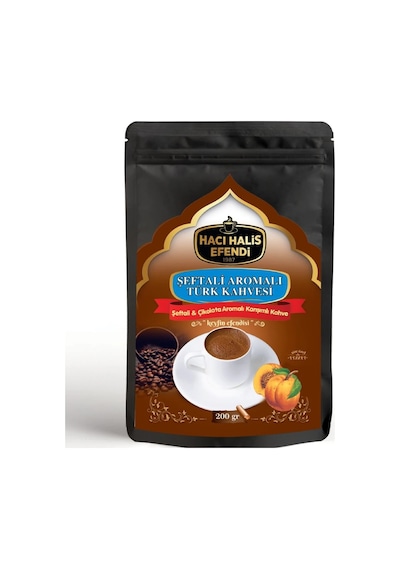 Hacı Halis Efendi Şeftali Ve Çikolata Aromalı Türk Kahvesi 200 Gr Yumuşak İçimli Doypack Öğütülmüş
