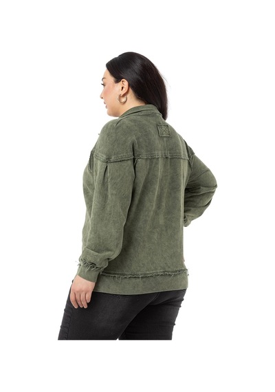 Büyük Beden Pis Dikişli Fermuarlı Yırtmaçlı Parça Boyalı Haki Sweatshirt-haki Haki