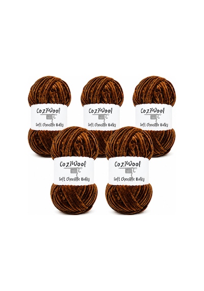 Kadife İp Soft Chenille Bulky 5'li Paket 5x100 Gr 120 Mt El Örgü İpi Kahverengi - 875823131