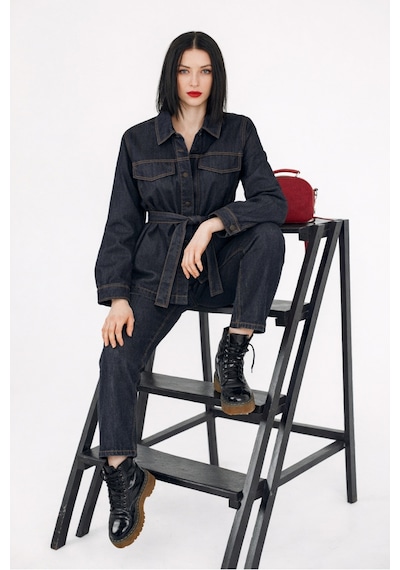 Kadın Geniş Paça Yüksek Bel Denim Pantolon Indigo Form mavi