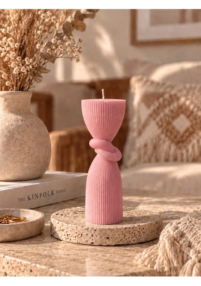 Mumelia Burgu Aura - Doğal Soya Dekoratif Blok Mum - Pembe