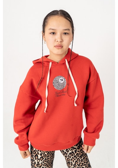 Kız Çocuk Good Luck Baskılı 3 İplik Kışlık Sweatshirt 4543 Kırmızı