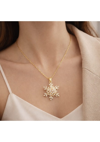 Taş Kar Tanesi Kolye - Gold Gold Renk