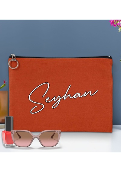 Bk Gift Kişiye Özel İsimli-6 Astarlı Kiremit Portföy Çanta 30x21cm, Baskılı El Çantası, Organizer Çanta Haki