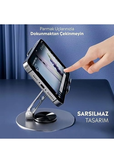 Apple iPhone Uyumlu Xiaomi Reeder Oppo Ayarlanabilir Masaüstü Telefon Tutacağı Siyah