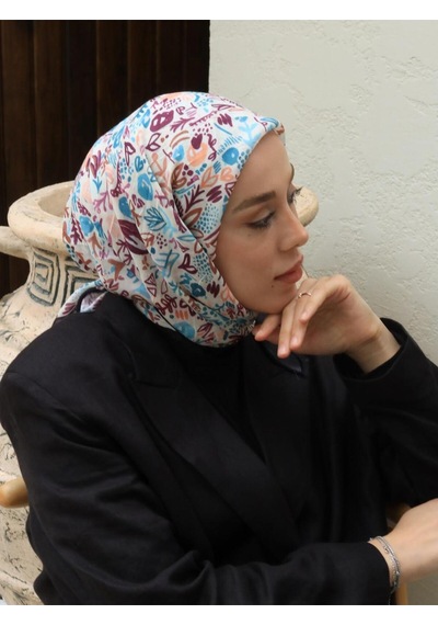 Moda Kaşmir Modern Flora Desen Bambu Eşarp Siyah-iğde