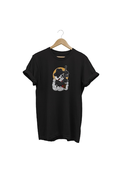 Mafya Panda Baskılı Siyah T-shirt %100 Pamuk Dijital Baskılı Tişört Siyah