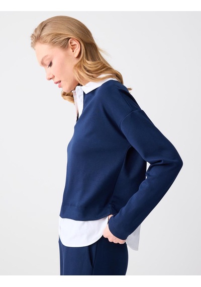 Jimmy Key Jimmy Key Lacivert Gömlek Yaka Uzun Kollu Modal Örme Sweatshirt 6sw235644494