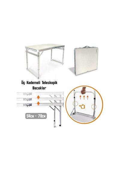 Madfox Campset Shadeport Tabureli Katlanır Masası Seti Beyaz