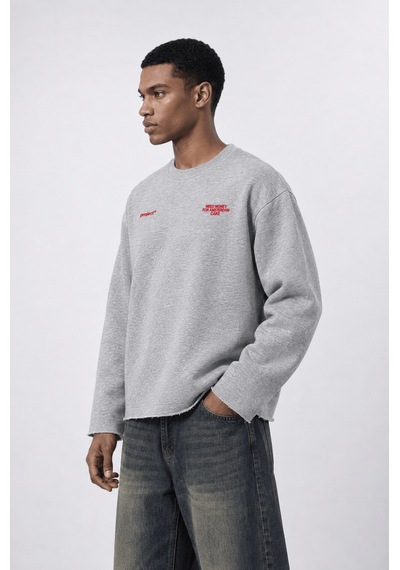 Respire Erkek Cake Baskılı Pis Dikiş Detaylı Oversize Sweatshirt Gri Melanj