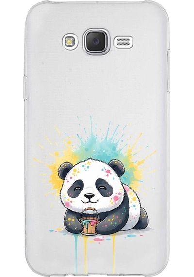 Samsung Galaxy J7 Core İle Uyumlu Splash Panda Tasarımlı Şeffaf Silikon Kılıf Şeffaf