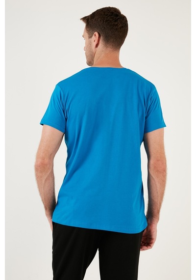 Buratti Baskılı Bisiklet Yaka Pamuklu Slim Fit Erkek T Shirt 541Pusula Mavi