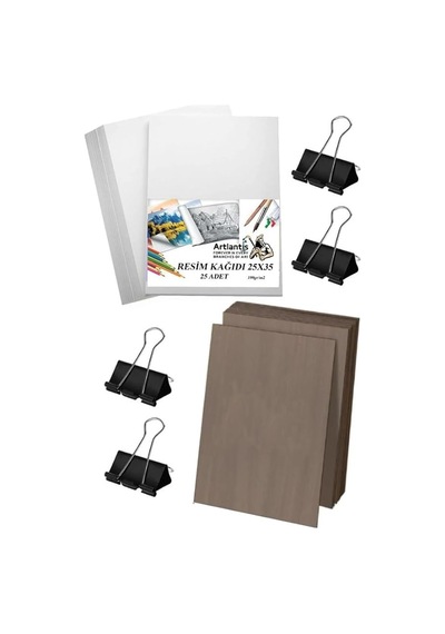 Ayrex Karakalem Eskiz Çizim Seti Durolit Seti 25x35 Cm Duralit 1 Adet 25x35 Resim Kağıdı 25 Adet Mandal Metal 4 Adet
