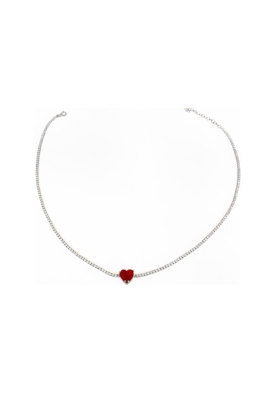 Renkli Taşlı Kalpli Su Yolu Zincirli Gümüş Choker Rose Gold