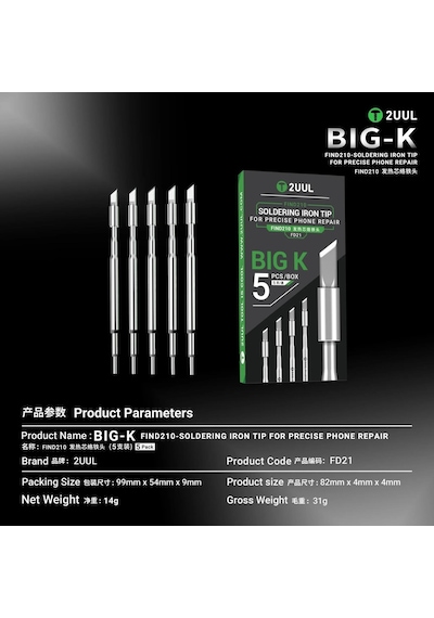 2uul Fd21 Big-k Tipi C210 Uyumlu Lehimleme Ucu Seti 5'li Paket