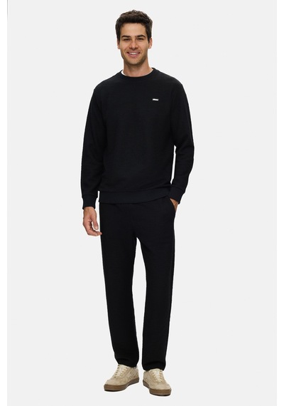 UCLA Luca Siyah Bisiklet Yaka Krinkıl Hafif Kumaş Metal Logolu Standard Fit Erkek Sweatshirt
