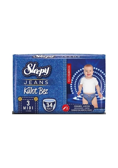 Sleepy Külot Bebek Bezi Jeans Jumbo Beden:3 4-9kg Midi 34 Adet 3 Numara