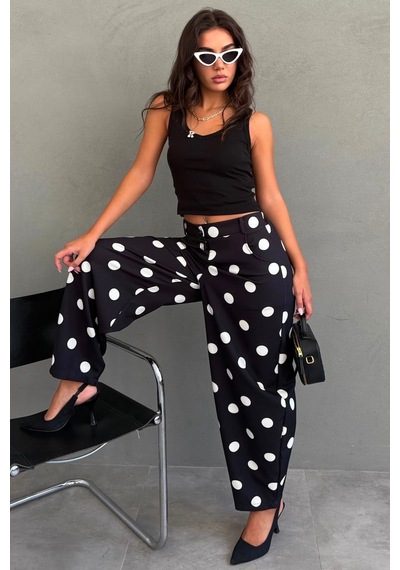 Madmext Siyah Puantiyeli Beli Lastikli Balon Kadın Pantolon Mg2886