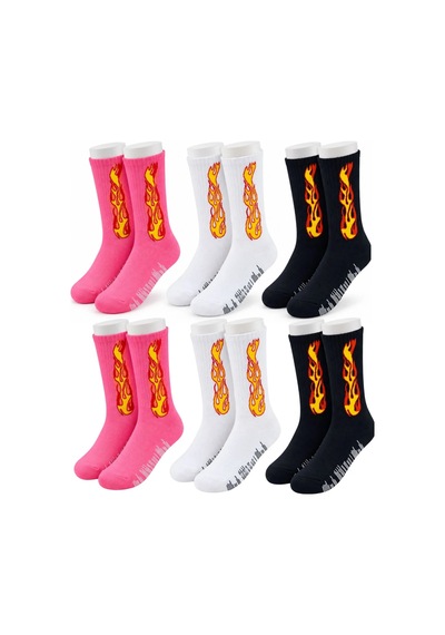 Teorastore Unisex Alev Desenli Çorap 6'lı Set Pamuklu Uzun Soket Dikişsiz Nefes Alan Günlük Spor Çorabı Yumuşak Çok Renkli