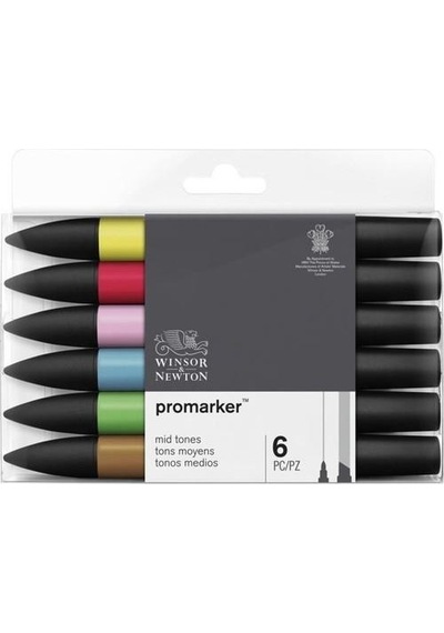 Winsor & Newton Promarker Mid Tones Ara Tonlar 6'Lı