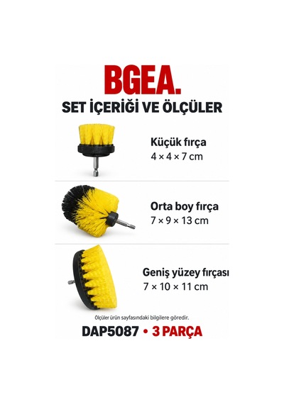 Bgea Premium Matkap Ucu Fırça Seti 3 Parça Sarı