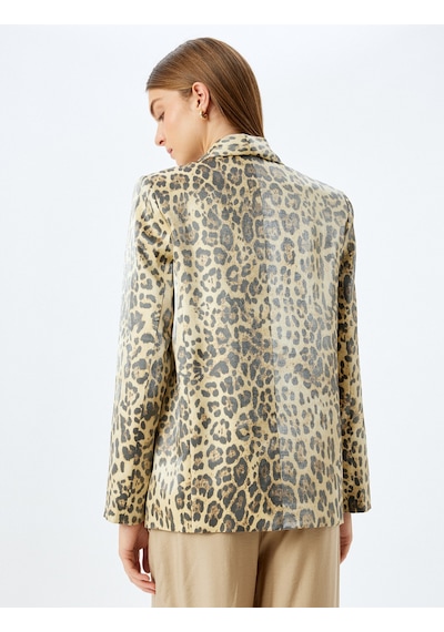 Koton Viskon Düğmeli Cepli Kruvaze Leopar Desenli Blazer Ceket Siyah Desenli 5wak50140uw Siyah