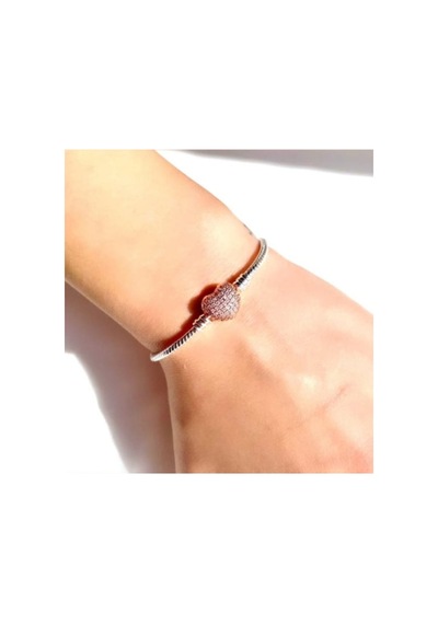 Lunarie Rose Gold Pavé Kalp Klipsli Charm Bileklik Gümüş