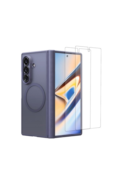 Torras Samsung Galaxy Uyumlu Z Fold 8 Ultra 2 Adet Ekran Koruyuculu Guardian Magsafe Kılıf Mor