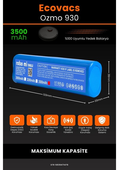 Ecovacs Deebot Ozmo 930 3500mAh Robot Süpürge Bataryası