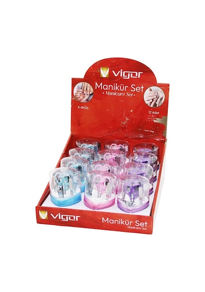 Vigor K-8436 Manikür Ve Pedikür Seti 9 Adet Kalp Model Mika Kristal Plastik - 12'li Paket