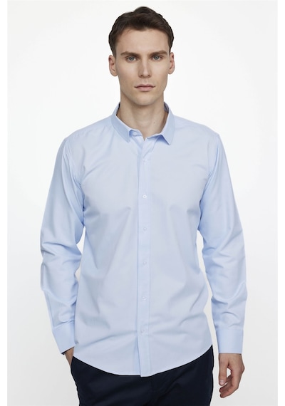 Tudors Modern Slim Fit Düz Erkek Gömlek-27248-Mavi