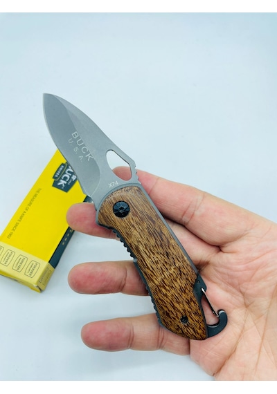 Buck Marka Ahşapkasa X74 MiniKamp Çakı //15cm Gri - Kahverengi