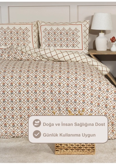 Elart Terra Nevresim Takımı Çift Kişilik Ranforce Çarşaf Tarçın Turuncu