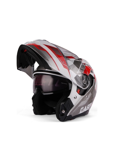 Vento Premium Çene Açılır Kask Güneş Vizörlü Gri Kırmızı Ece 22.06 Sertifikalı Gri Gri