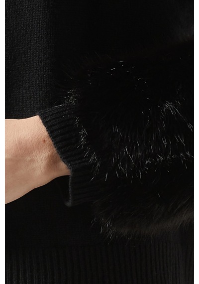Izaak Azanei Zip - Up Faux Cuff Sweater, Şık Ve Lüks Kadın Yün - Kaşmir Kazak Siyah