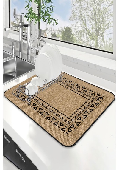 Bej Hasır Görünümlü Microfiber Bulaşık Kurutma Matı Mm019