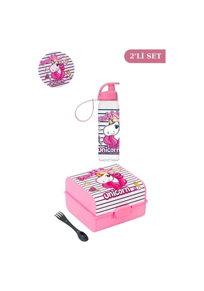 Flosoft Unicorn Matara Ve Beslenme Kutusu, Desenli 3 Bölmeli Okul Beslenme Kabı Ve Suluğu 2 Li Set