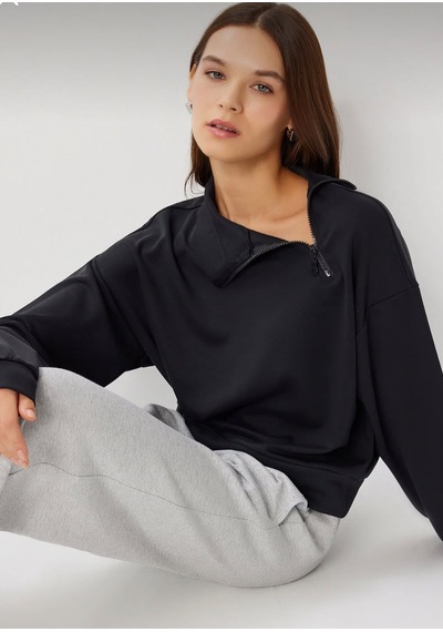 Busem Modal Sweatshirt Yaka Yan Fermuar Detaylı 12262 1siyah