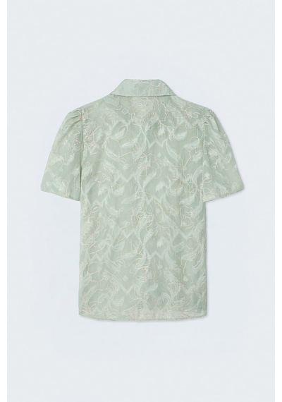 Sateen Nakışlı Kısa Kollu Gömlek - Mint-137756 Mint Yeşili