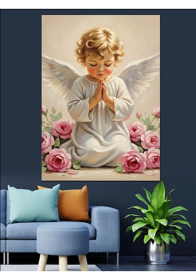 Ahşap Tablo Dua Eden Melek Çocuk