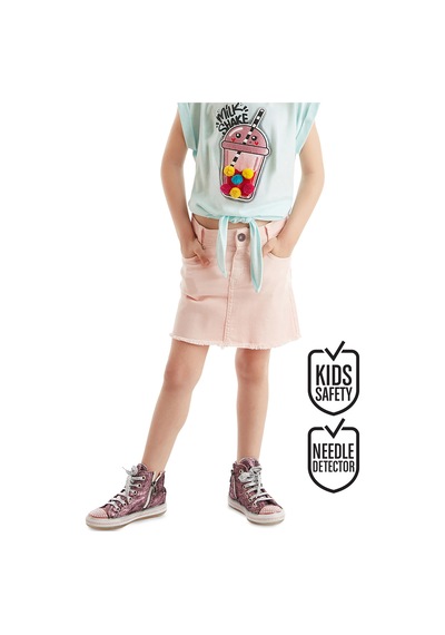 Pembe Denim Mini Kız Çocuk Etek
