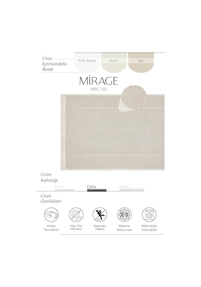Cool Halı Mirage Bej Kaymaz Yıkanabilir Leke Tutmaz Bohem Mutfak Kilimi Geometrik Desenli Halı Kilim