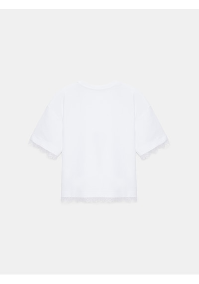 Dilvin 32826 Dantel Detaylı Kısa Kollu T-shirt-beyaz
