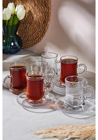 Perotti Pearl 12 Parça Boncuklu Cam Çay Takımı 180 Ml Çay Seti