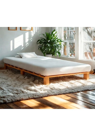100cm X 200cm Masif Ahşap Platform Karyola Ceviz Renk 100x200 Cm