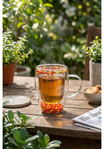 Makri Home Çift Cidarlı Sarı Kırmızı Cam Kupa 350 Ml Isıya Dayanıklı Şeffaf