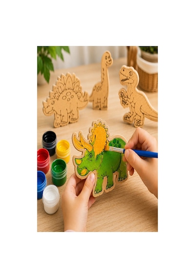 Ahşap Boyama Dinozor 10 Lu 1 Paket 10x15cm Ahşap Boyama 6 Renk Boya Resim Fırçası Etkinlik Çocuk Gelişim Motor Beceri